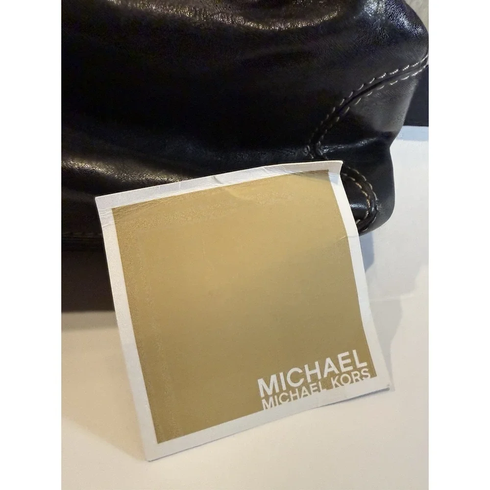 Michael Kors Black Leather Satchel Top Handle Bag Silver Hardware A-0807